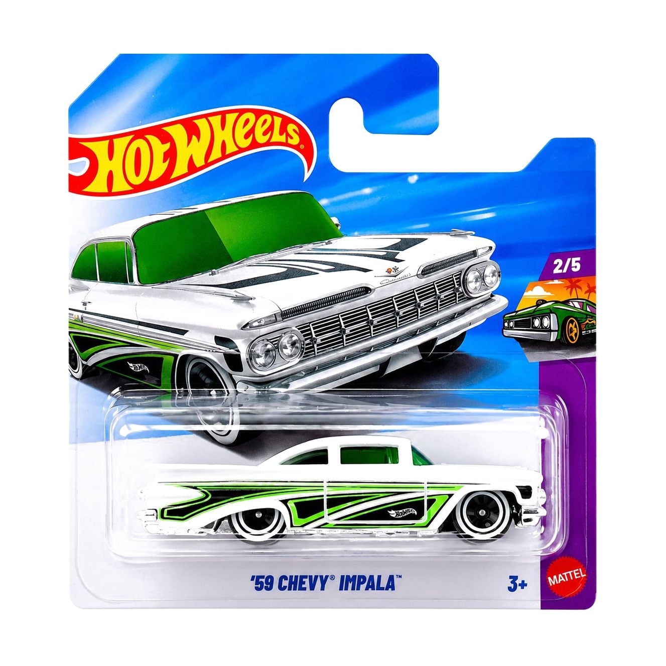 Базовий автомобіль Hot Wheels 59 Chevy Impala, біло-салатовий, від 3 років, 11*3.5*11 см (5785)